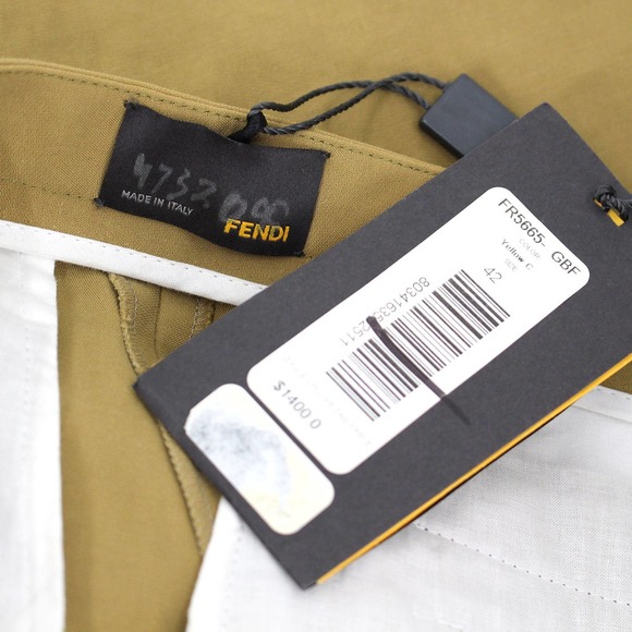 Fendi Belted Cotton Crepe Yellow Chartreuse Wide Leg Trousers 42 Pantalone M - Picture 7 of 8